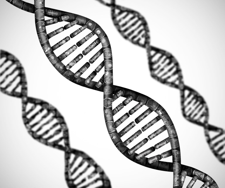 black and white image of DNA double helix