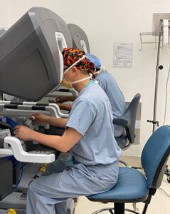 Doctor operating robotic console