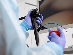 Close up of doctor holding endoscopic examination tool before surgery
