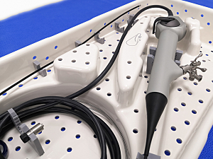 Closeup Image of Flexible Ureteroscope Device in Container